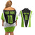 Personalized Custom Bass Fishing Couples Matching Off Shoulder Short Dress and Hawaiian Shirt Jumping Fish Graphic and Green Black Honeycomb - Wonder Print Shop