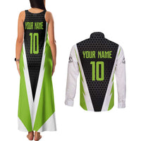 Personalized Custom Bass Fishing Couples Matching Tank Maxi Dress and Long Sleeve Button Shirt Jumping Fish Graphic and Green Black Honeycomb - Wonder Print Shop