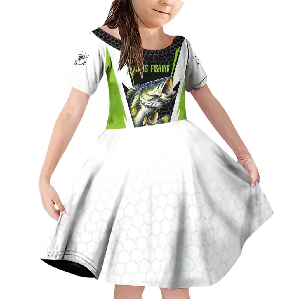 Personalized Custom Bass Fishing Family Matching Off Shoulder Short Dress and Hawaiian Shirt Jumping Fish Graphic and Green Black Honeycomb - Wonder Print Shop