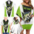 Personalized Custom Bass Fishing Family Matching Off Shoulder Short Dress and Hawaiian Shirt Jumping Fish Graphic and Green Black Honeycomb - Wonder Print Shop