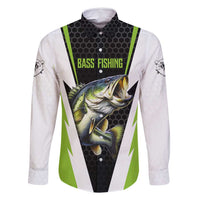 Personalized Custom Bass Fishing Family Matching Off Shoulder Short Dress and Hawaiian Shirt Jumping Fish Graphic and Green Black Honeycomb - Wonder Print Shop