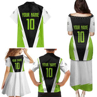 Personalized Custom Bass Fishing Family Matching Puletasi and Hawaiian Shirt Jumping Fish Graphic and Green Black Honeycomb - Wonder Print Shop