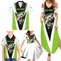 Personalized Custom Bass Fishing Family Matching Summer Maxi Dress and Hawaiian Shirt Jumping Fish Graphic and Green Black Honeycomb - Wonder Print Shop