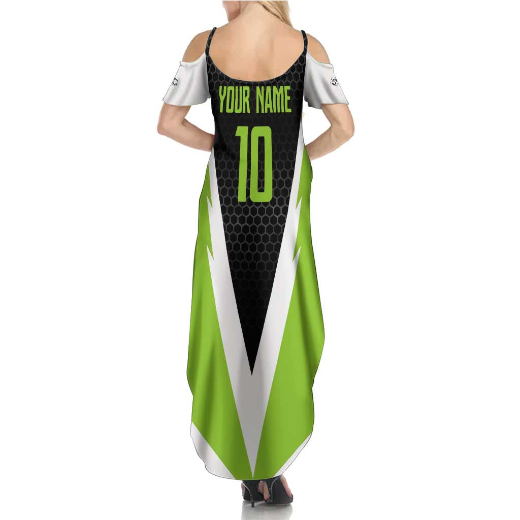 Personalized Custom Bass Fishing Family Matching Summer Maxi Dress and Hawaiian Shirt Jumping Fish Graphic and Green Black Honeycomb - Wonder Print Shop