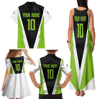 Personalized Custom Bass Fishing Family Matching Tank Maxi Dress and Hawaiian Shirt Jumping Fish Graphic and Green Black Honeycomb - Wonder Print Shop