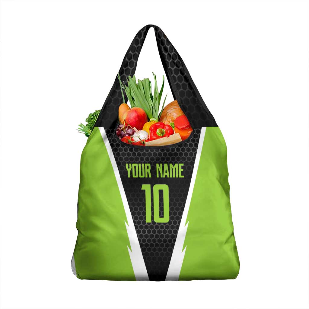 Personalized Custom Bass Fishing Grocery Bag Jumping Fish Graphic and Green Black Honeycomb - Wonder Print Shop