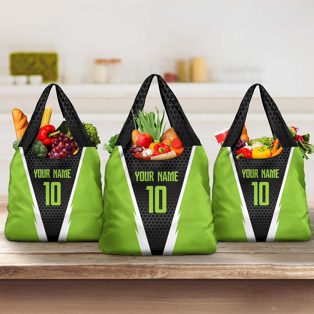 Personalized Custom Bass Fishing Grocery Bag Jumping Fish Graphic and Green Black Honeycomb - Wonder Print Shop