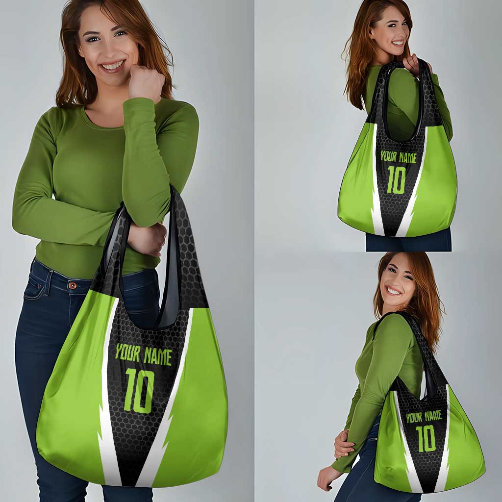 Personalized Custom Bass Fishing Grocery Bag Jumping Fish Graphic and Green Black Honeycomb - Wonder Print Shop