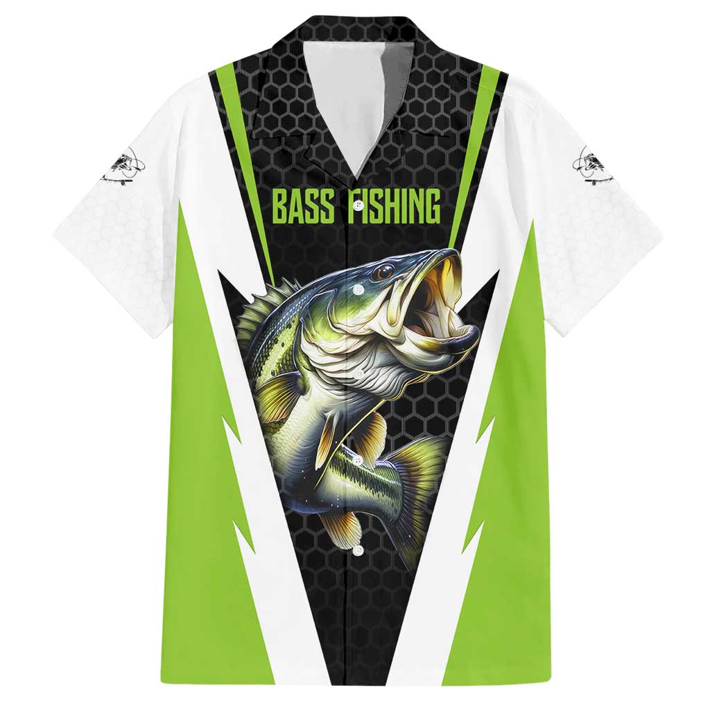 Personalized Custom Bass Fishing Hawaiian Shirt Jumping Fish Graphic and Green Black Honeycomb - Wonder Print Shop