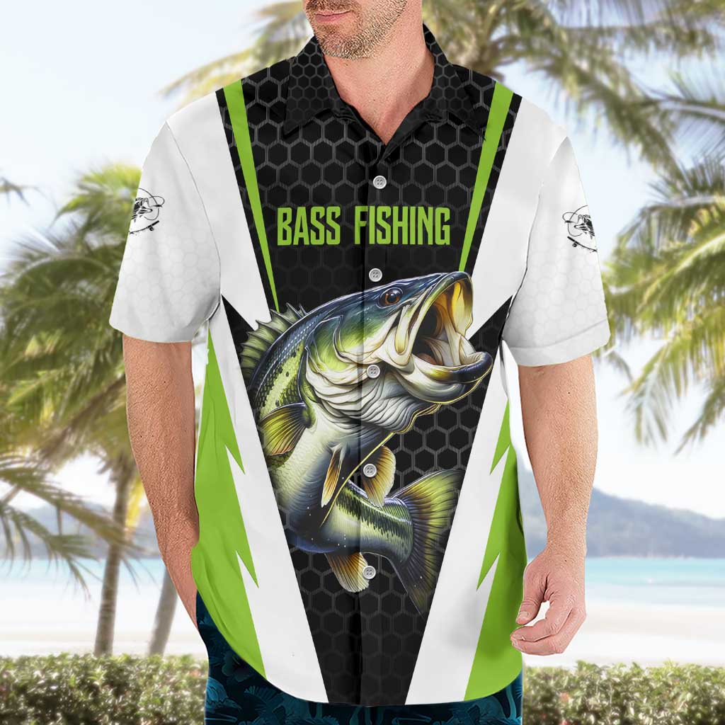 Personalized Custom Bass Fishing Hawaiian Shirt Jumping Fish Graphic and Green Black Honeycomb - Wonder Print Shop