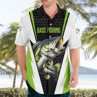 Personalized Custom Bass Fishing Hawaiian Shirt Jumping Fish Graphic and Green Black Honeycomb - Wonder Print Shop