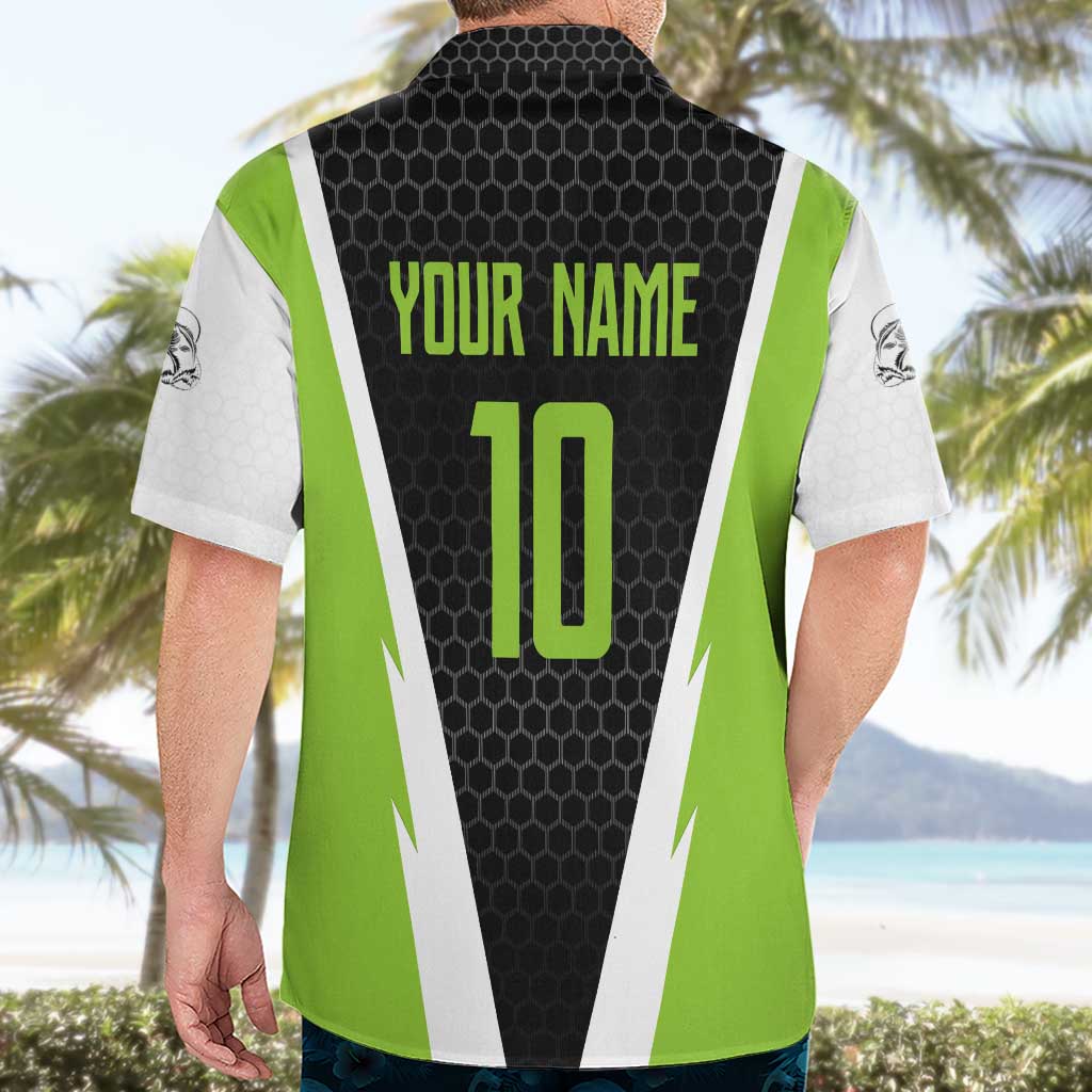 Personalized Custom Bass Fishing Hawaiian Shirt Jumping Fish Graphic and Green Black Honeycomb - Wonder Print Shop