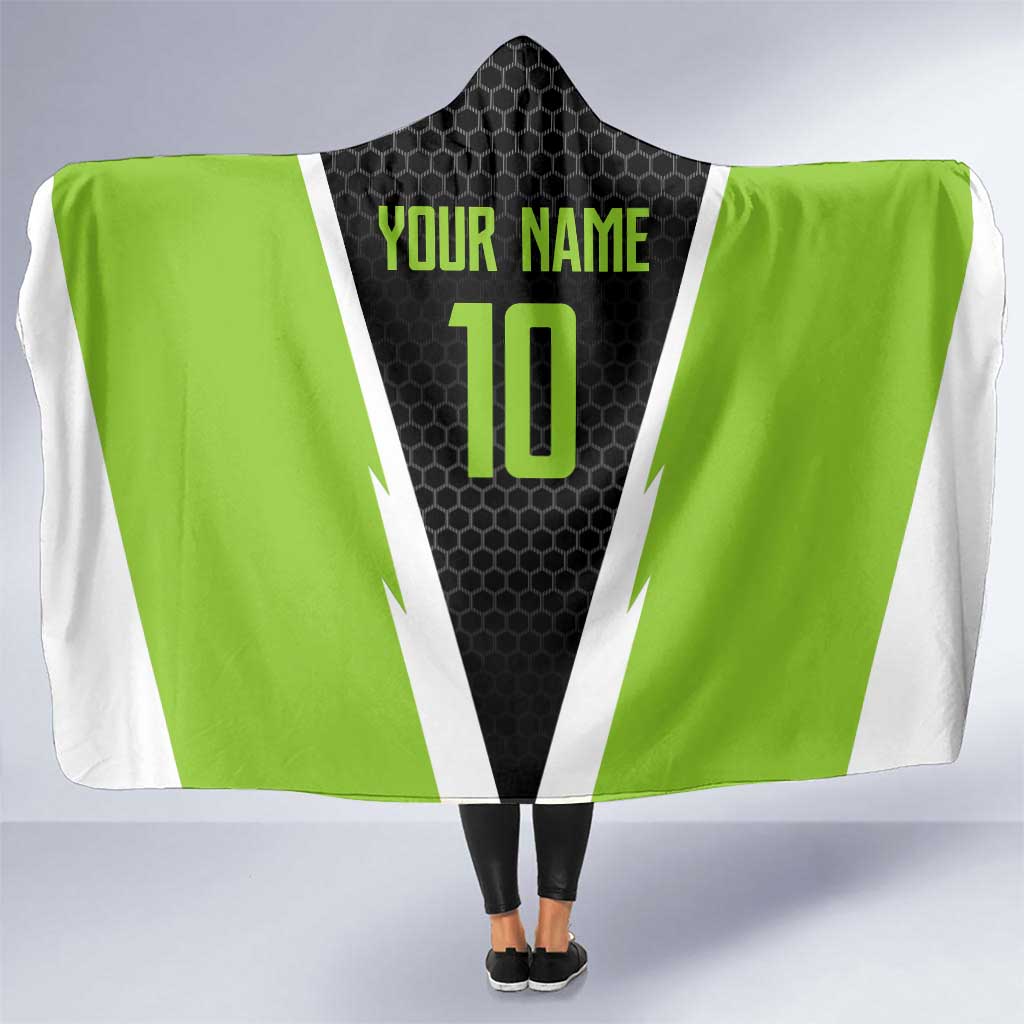 Personalized Custom Bass Fishing Hooded Blanket Jumping Fish Graphic and Green Black Honeycomb - Wonder Print Shop