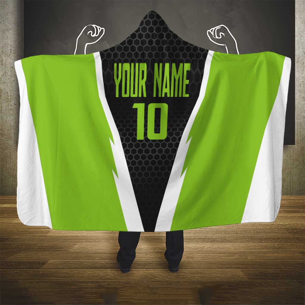 Personalized Custom Bass Fishing Hooded Blanket Jumping Fish Graphic and Green Black Honeycomb - Wonder Print Shop