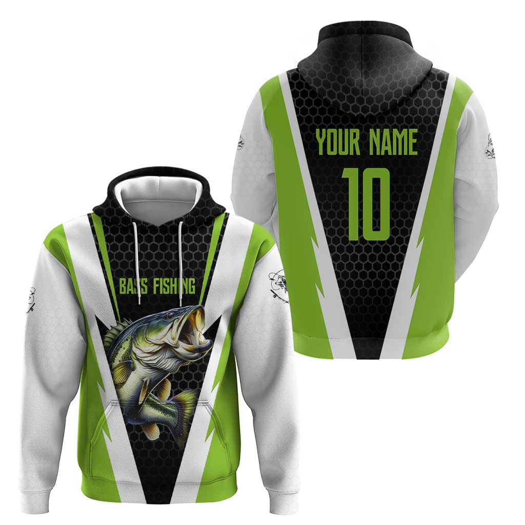 Personalized Custom Bass Fishing Hoodie Jumping Fish Graphic and Green Black Honeycomb - Wonder Print Shop