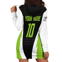 Personalized Custom Bass Fishing Hoodie Dress Jumping Fish Graphic and Green Black Honeycomb - Wonder Print Shop