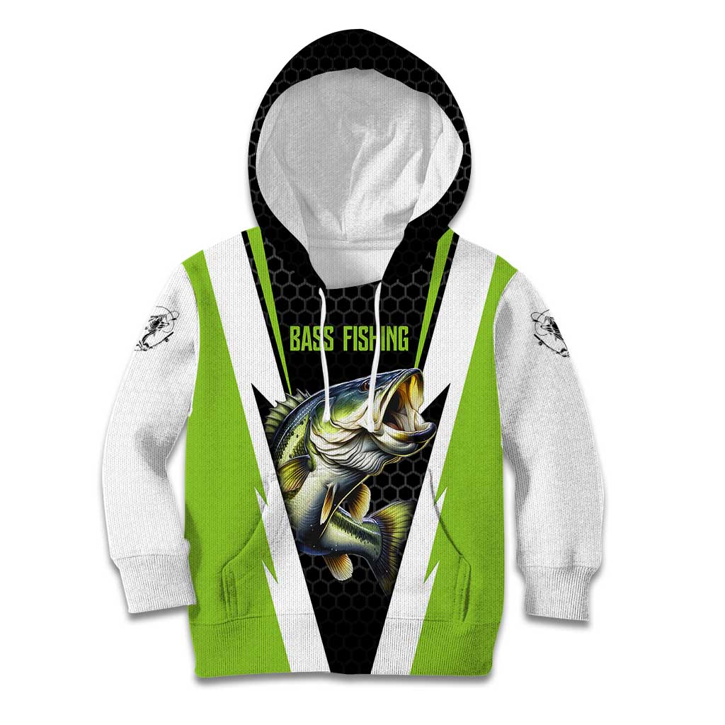 Personalized Custom Bass Fishing Kid Hoodie Jumping Fish Graphic and Green Black Honeycomb - Wonder Print Shop