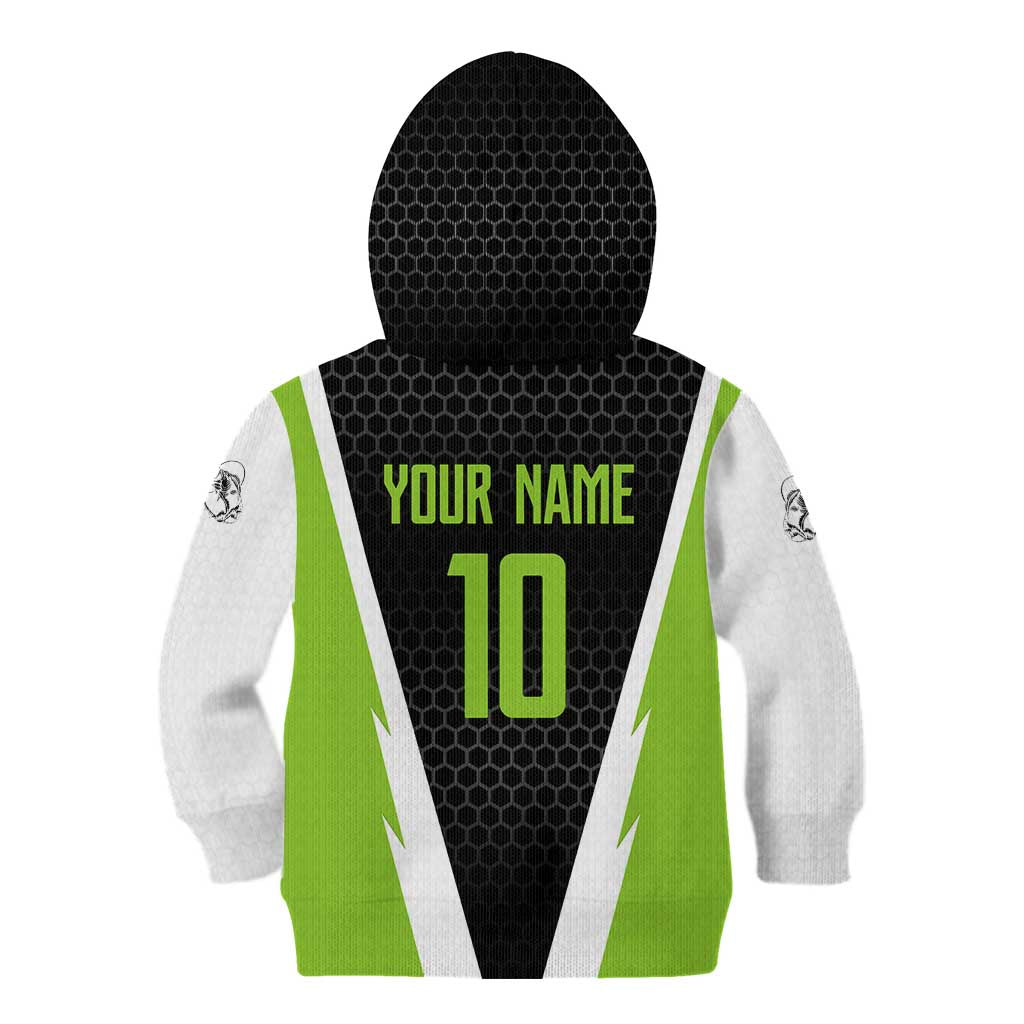 Personalized Custom Bass Fishing Kid Hoodie Jumping Fish Graphic and Green Black Honeycomb - Wonder Print Shop