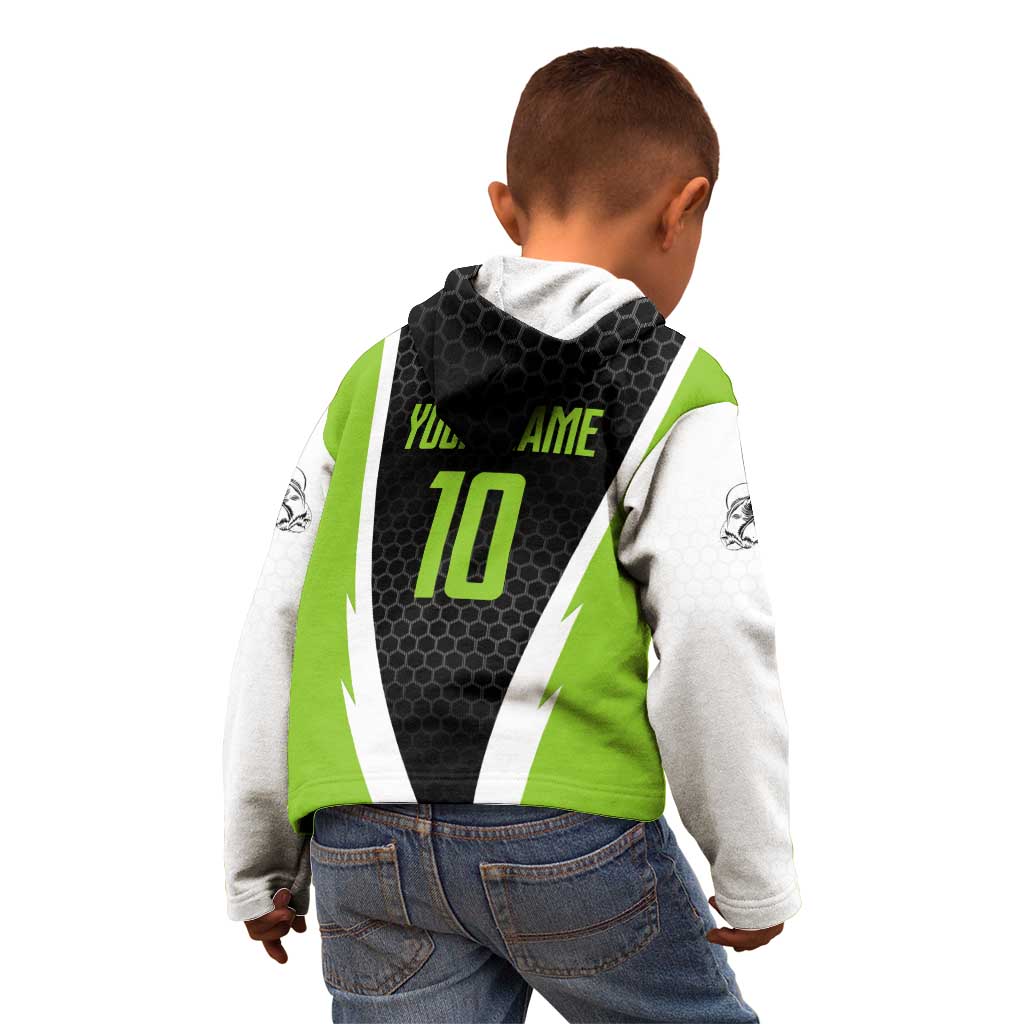 Personalized Custom Bass Fishing Kid Hoodie Jumping Fish Graphic and Green Black Honeycomb - Wonder Print Shop