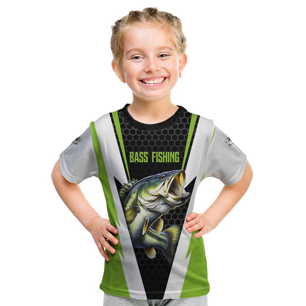 Personalized Custom Bass Fishing Kid T Shirt Jumping Fish Graphic and Green Black Honeycomb - Wonder Print Shop