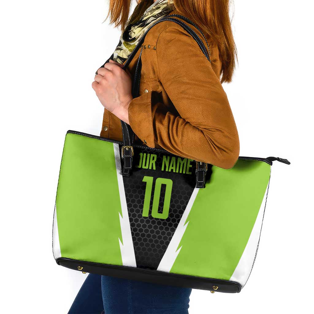 Personalized Custom Bass Fishing Leather Tote Bag Jumping Fish Graphic and Green Black Honeycomb - Wonder Print Shop