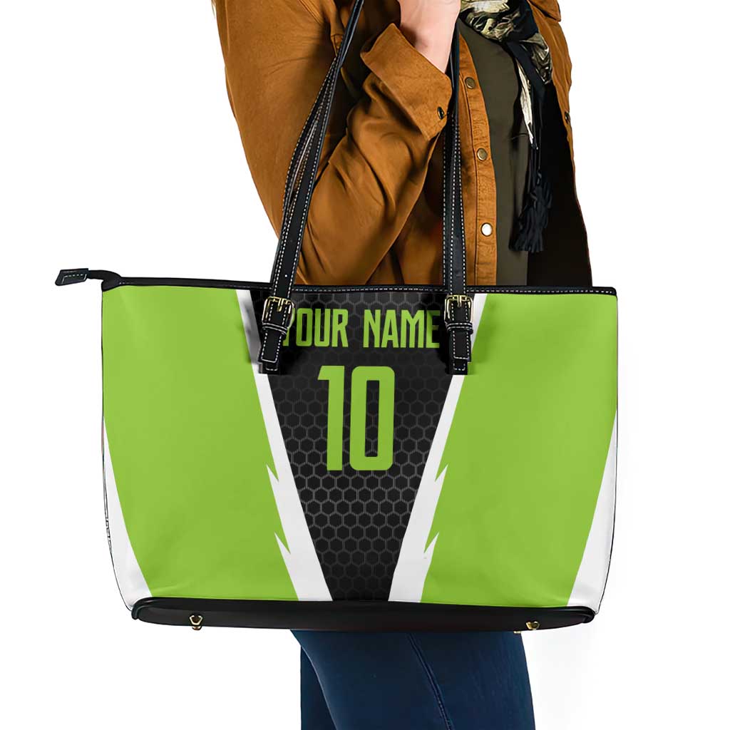 Personalized Custom Bass Fishing Leather Tote Bag Jumping Fish Graphic and Green Black Honeycomb - Wonder Print Shop