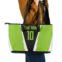 Personalized Custom Bass Fishing Leather Tote Bag Jumping Fish Graphic and Green Black Honeycomb - Wonder Print Shop