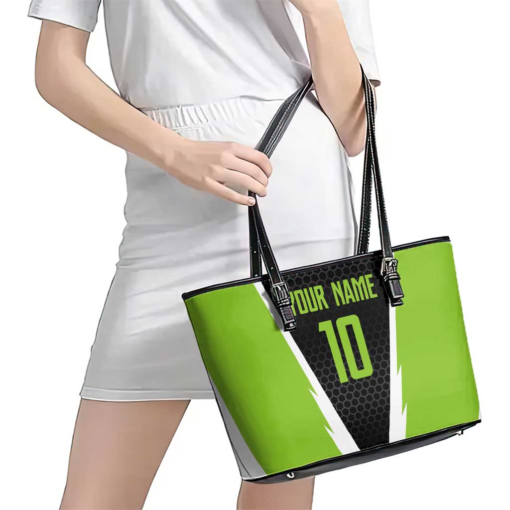Personalized Custom Bass Fishing Leather Tote Bag Jumping Fish Graphic and Green Black Honeycomb - Wonder Print Shop