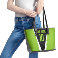 Personalized Custom Bass Fishing Leather Tote Bag Jumping Fish Graphic and Green Black Honeycomb - Wonder Print Shop