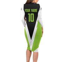 Personalized Custom Bass Fishing Long Sleeve Bodycon Dress Jumping Fish Graphic and Green Black Honeycomb - Wonder Print Shop