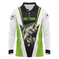 Personalized Custom Bass Fishing Long Sleeve Polo Shirt Jumping Fish Graphic and Green Black Honeycomb - Wonder Print Shop