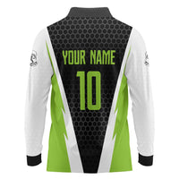 Personalized Custom Bass Fishing Long Sleeve Polo Shirt Jumping Fish Graphic and Green Black Honeycomb - Wonder Print Shop