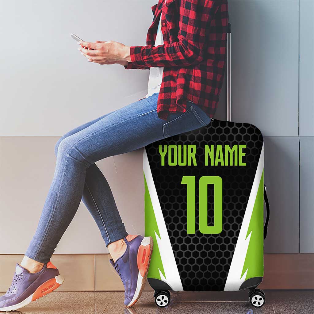 Personalized Custom Bass Fishing Luggage Cover Jumping Fish Graphic and Green Black Honeycomb - Wonder Print Shop