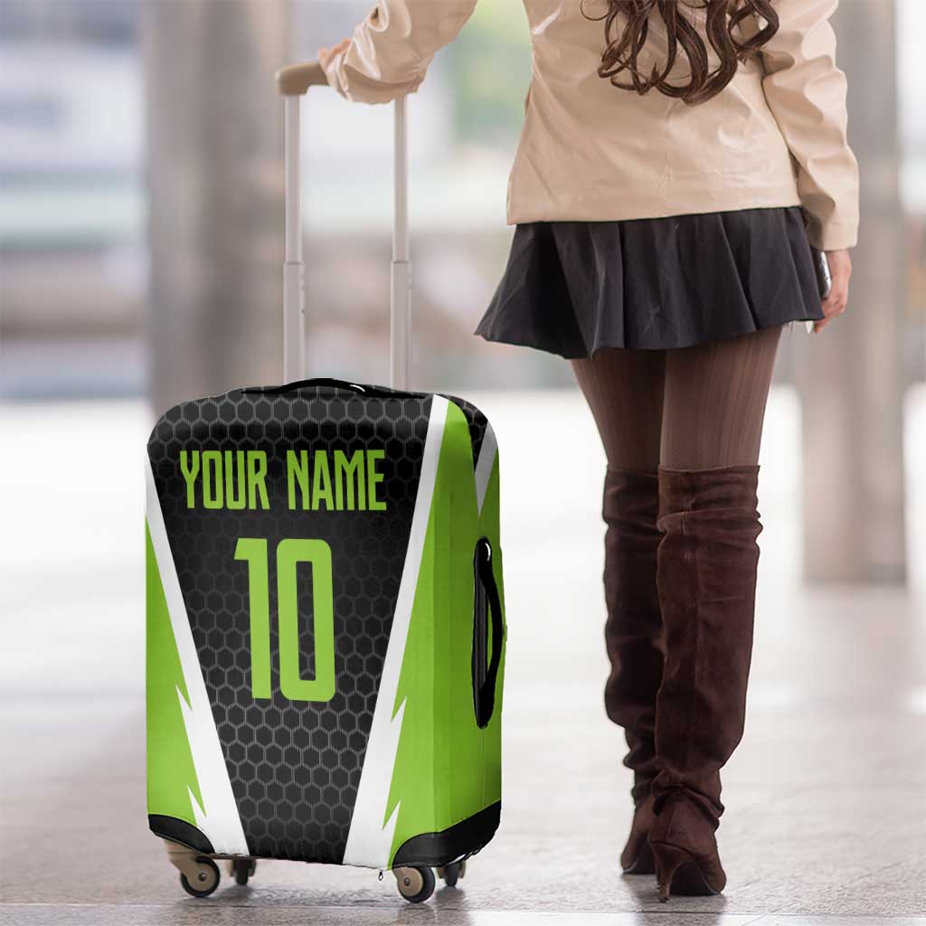 Personalized Custom Bass Fishing Luggage Cover Jumping Fish Graphic and Green Black Honeycomb - Wonder Print Shop