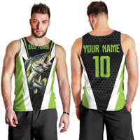 Personalized Custom Bass Fishing Men Tank Top Jumping Fish Graphic and Green Black Honeycomb - Wonder Print Shop