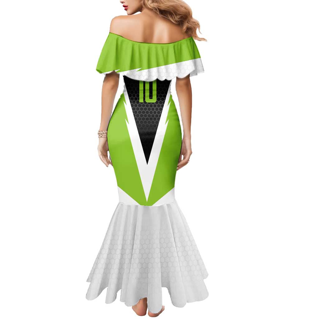 Personalized Custom Bass Fishing Mermaid Dress Jumping Fish Graphic and Green Black Honeycomb - Wonder Print Shop