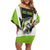 Personalized Custom Bass Fishing Off Shoulder Short Dress Jumping Fish Graphic and Green Black Honeycomb - Wonder Print Shop