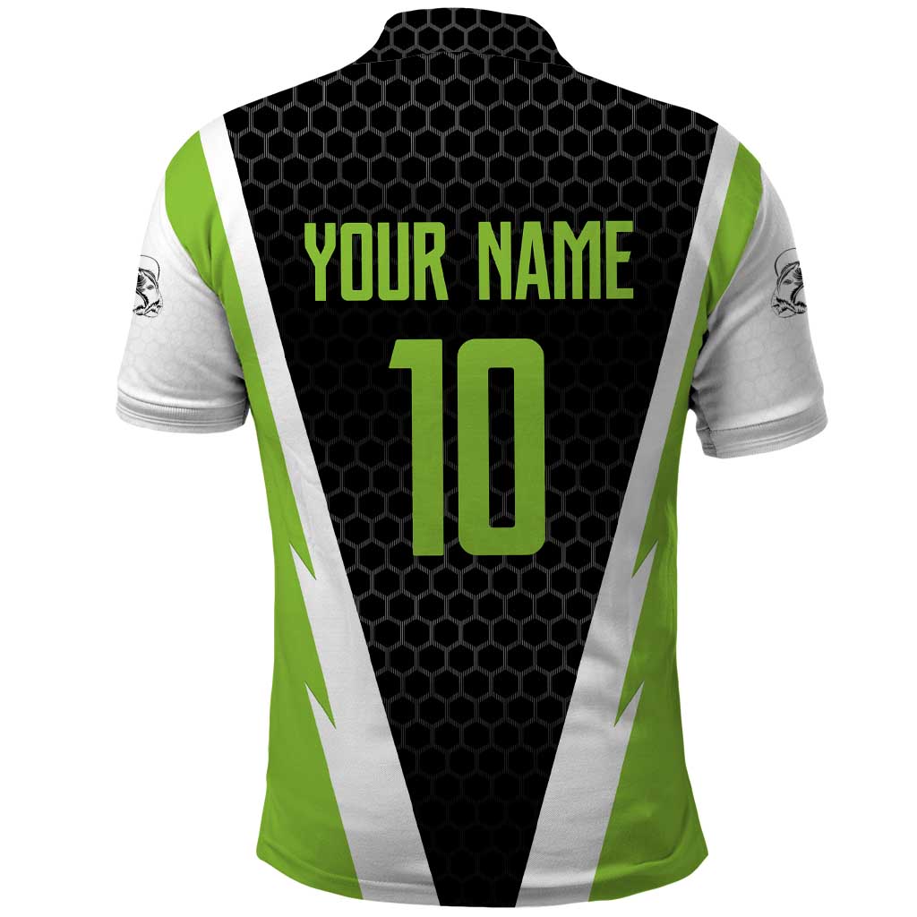 Personalized Custom Bass Fishing Polo Shirt Jumping Fish Graphic and Green Black Honeycomb - Wonder Print Shop