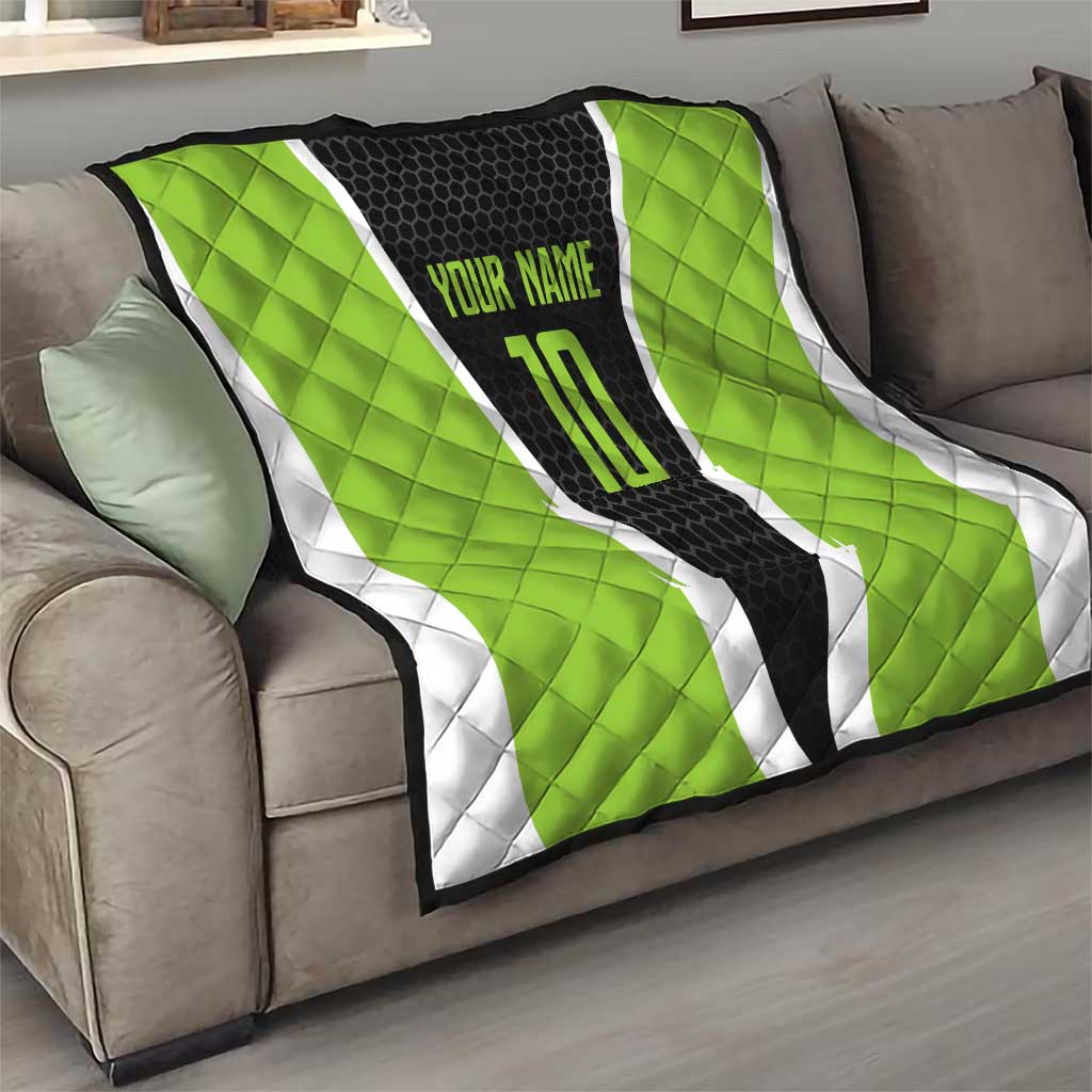 Personalized Custom Bass Fishing Quilt Jumping Fish Graphic and Green Black Honeycomb - Wonder Print Shop