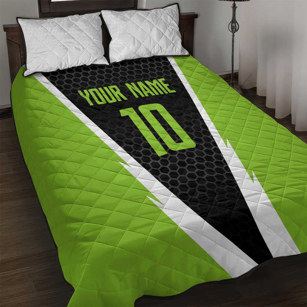 Personalized Custom Bass Fishing Quilt Bed Set Jumping Fish Graphic and Green Black Honeycomb - Wonder Print Shop
