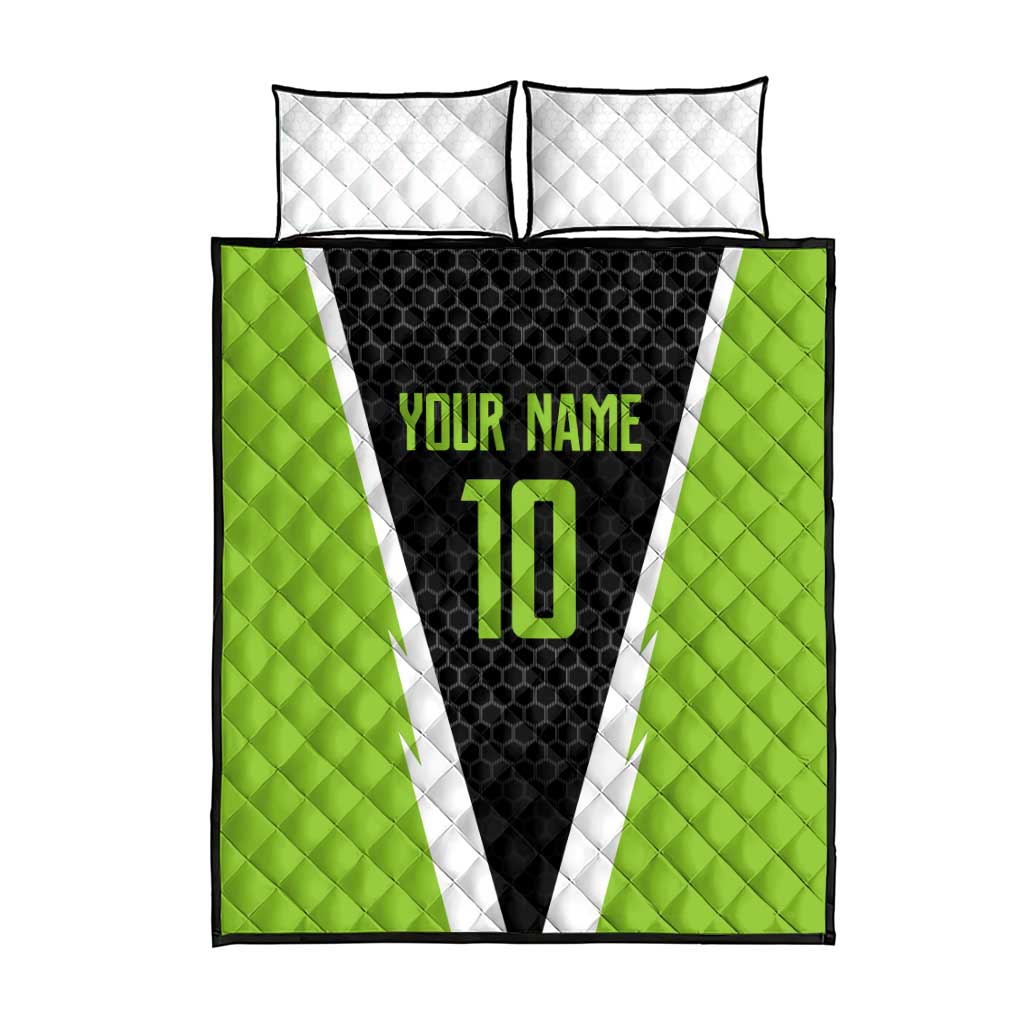 Personalized Custom Bass Fishing Quilt Bed Set Jumping Fish Graphic and Green Black Honeycomb - Wonder Print Shop