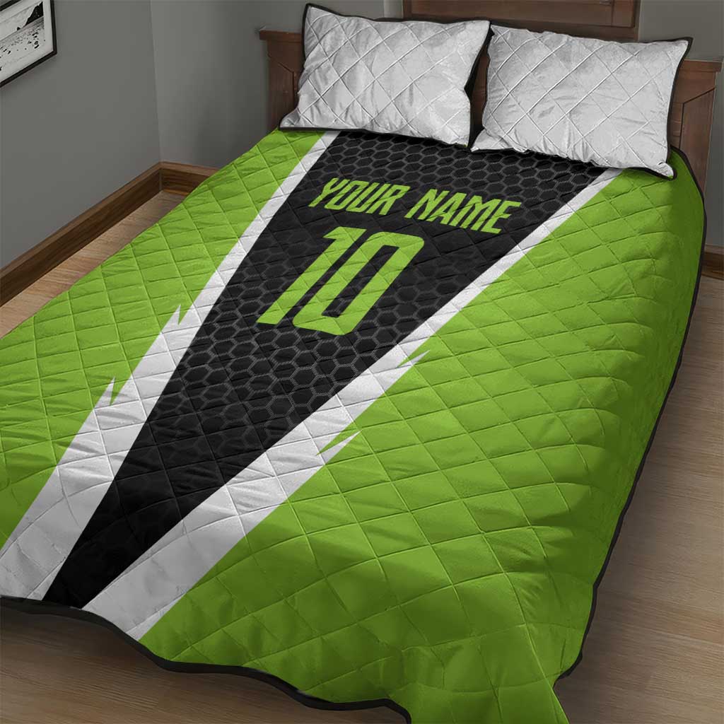 Personalized Custom Bass Fishing Quilt Bed Set Jumping Fish Graphic and Green Black Honeycomb - Wonder Print Shop