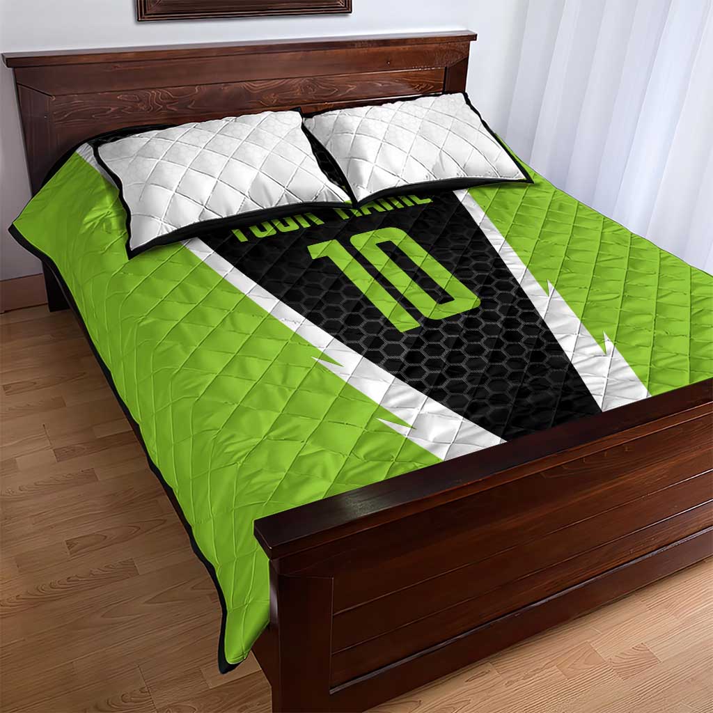 Personalized Custom Bass Fishing Quilt Bed Set Jumping Fish Graphic and Green Black Honeycomb - Wonder Print Shop