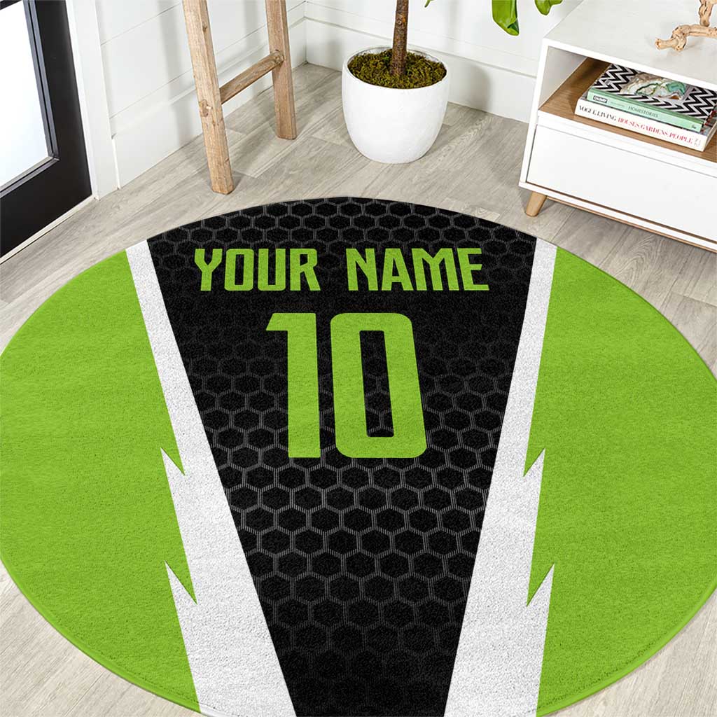Personalized Custom Bass Fishing Round Carpet Jumping Fish Graphic and Green Black Honeycomb - Wonder Print Shop