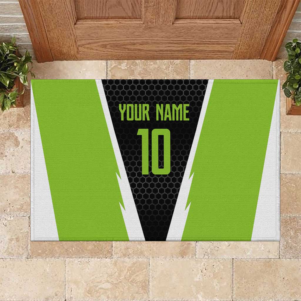 Personalized Custom Bass Fishing Rubber Doormat Jumping Fish Graphic and Green Black Honeycomb - Wonder Print Shop