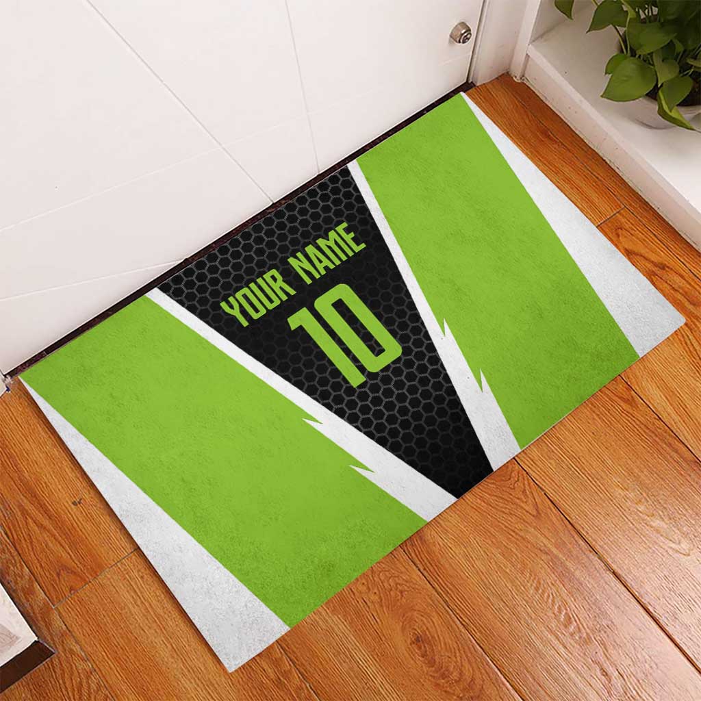 Personalized Custom Bass Fishing Rubber Doormat Jumping Fish Graphic and Green Black Honeycomb - Wonder Print Shop