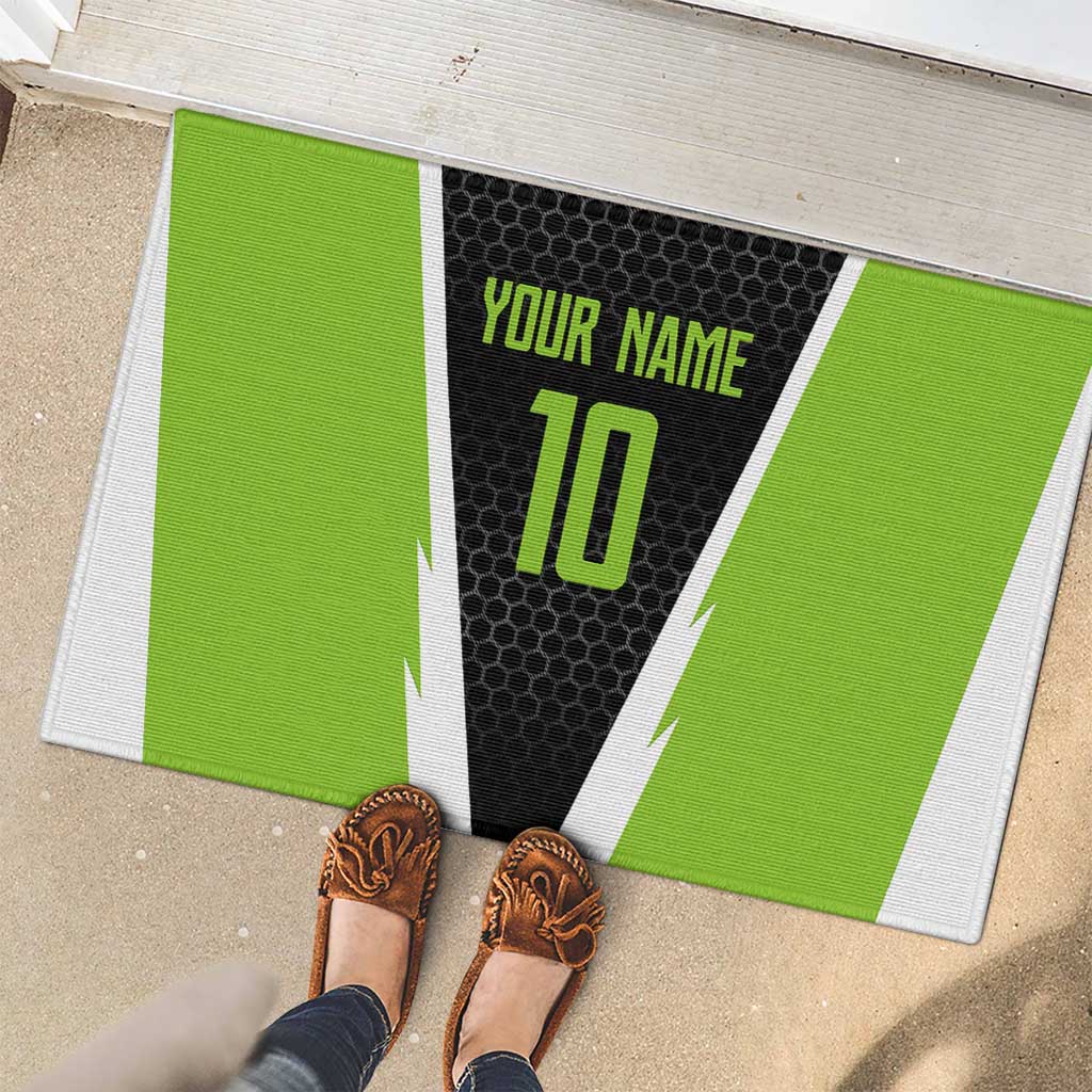 Personalized Custom Bass Fishing Rubber Doormat Jumping Fish Graphic and Green Black Honeycomb - Wonder Print Shop