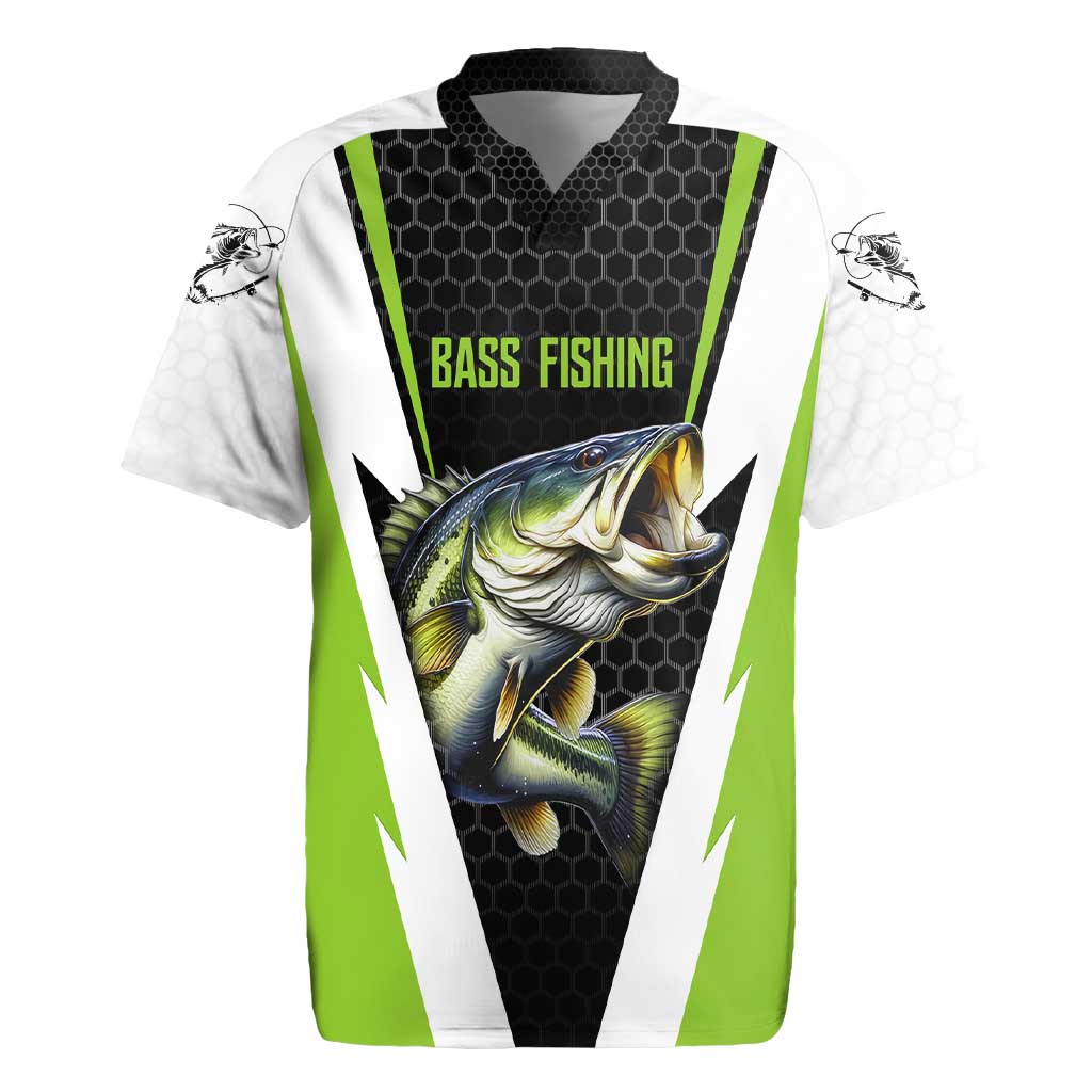 Personalized Custom Bass Fishing Rugby Jersey Jumping Fish Graphic and Green Black Honeycomb - Wonder Print Shop