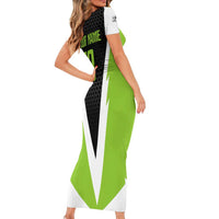 Personalized Custom Bass Fishing Short Sleeve Bodycon Dress Jumping Fish Graphic and Green Black Honeycomb - Wonder Print Shop