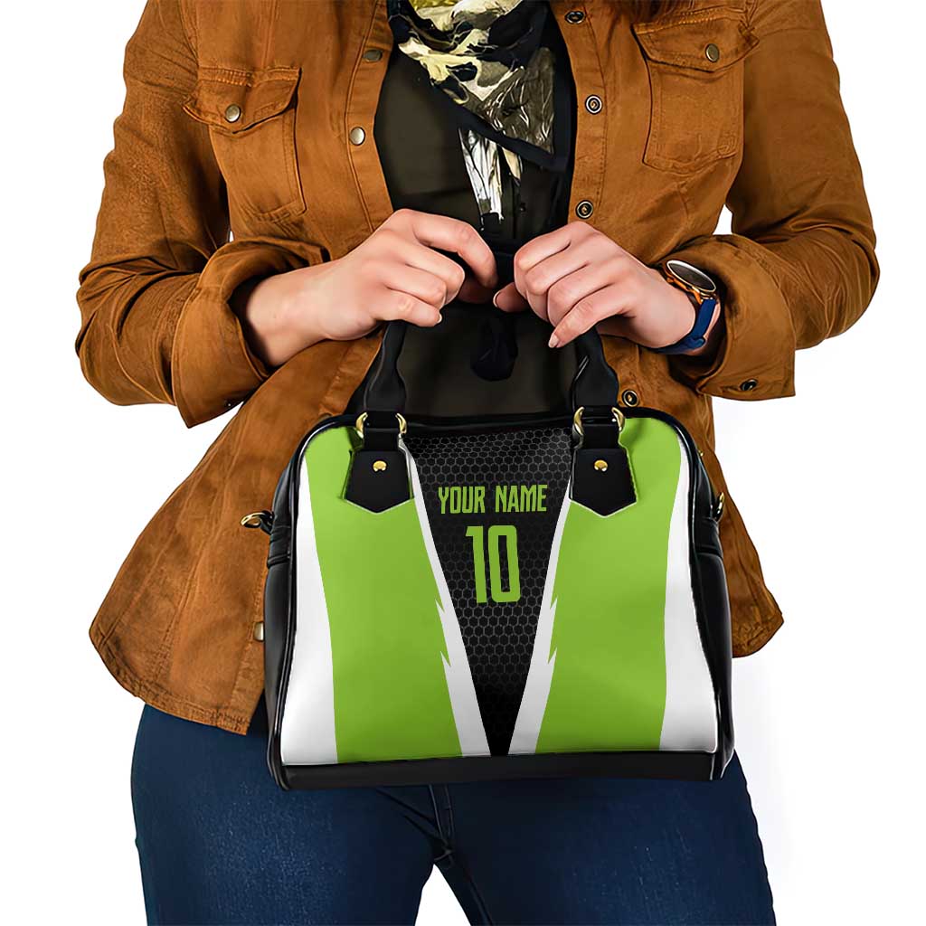 Personalized Custom Bass Fishing Shoulder Handbag Jumping Fish Graphic and Green Black Honeycomb - Wonder Print Shop